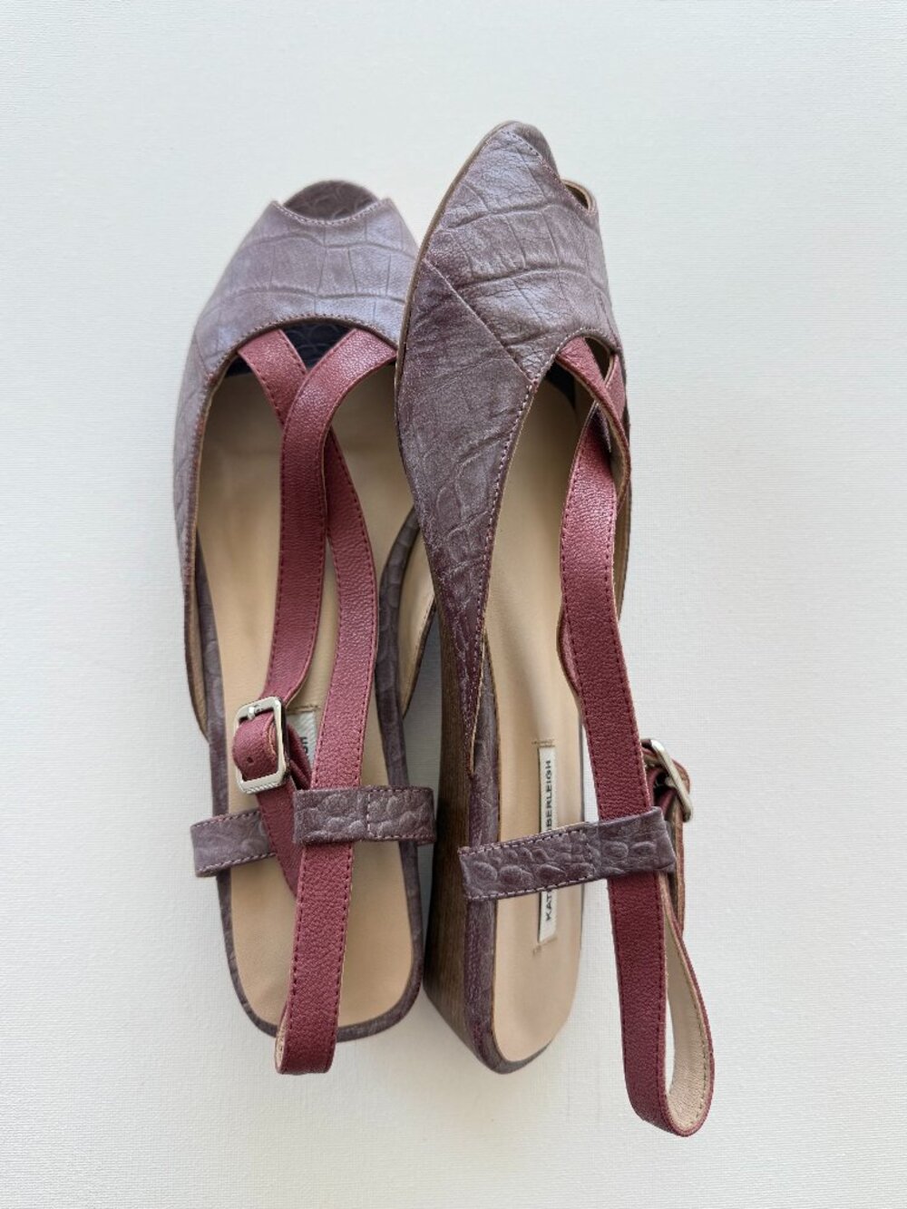 New Handmade Mauve Red Genuine Leather Low Heel Slingbacks NYC Designer
